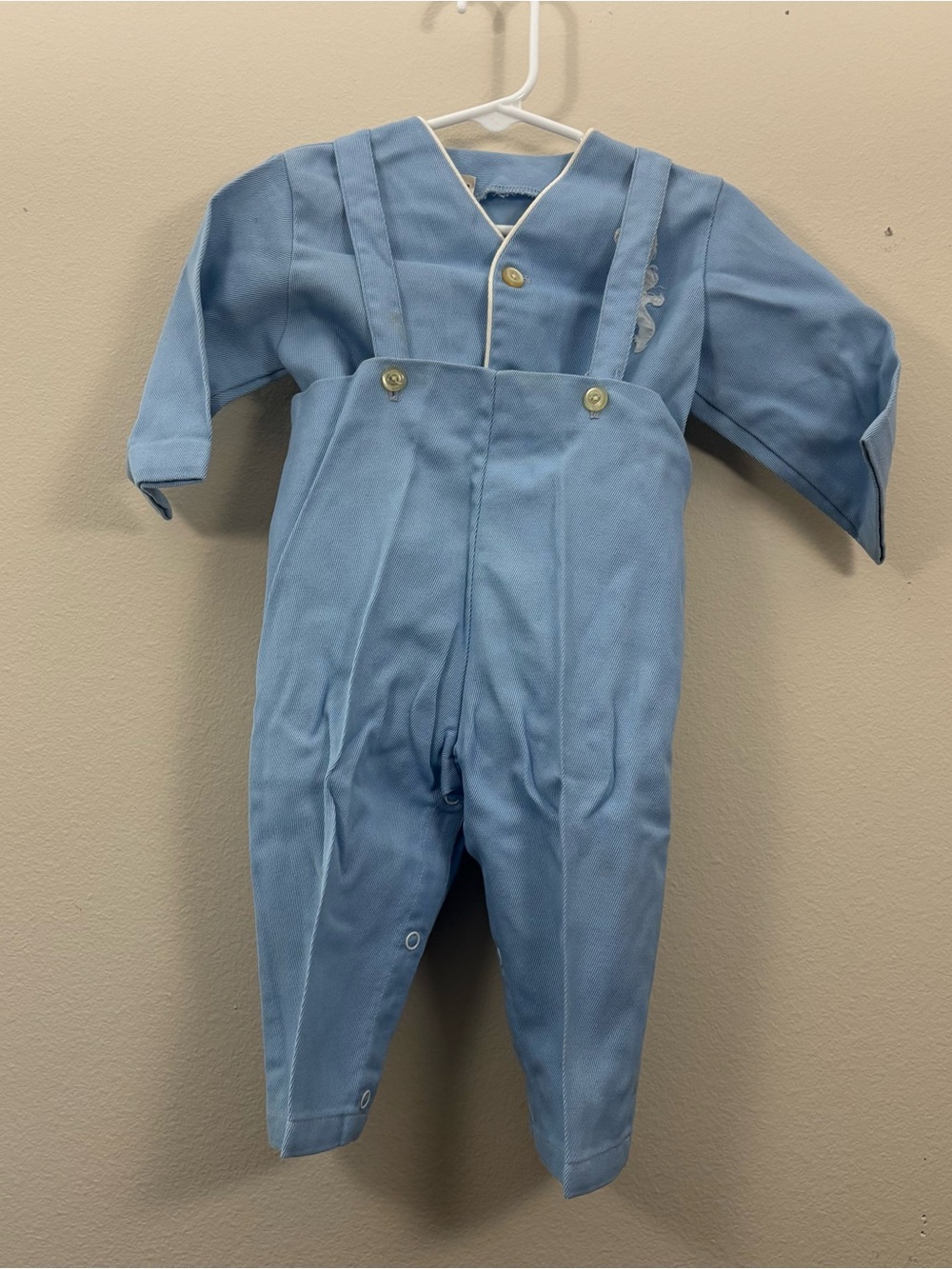 Vintage boy outfit overalls button up toddler 18 months Easter bunny cardigan